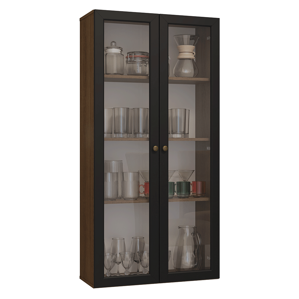 Cristaleira Suspensa 70 cm 2 Portas de Vidro Rustic/Preto Vik Madesa