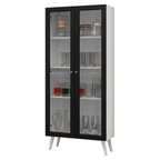 Cristaleira 70 cm 2 Portas de Vidro com Pés Cônicos Branco/Preto Vik Madesa