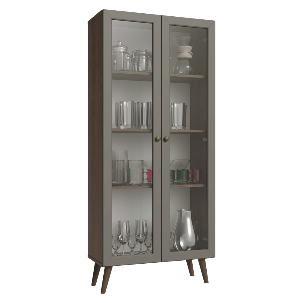 Cristaleira 70 cm 2 Portas de Vidro com Pés Cônicos Rustic/Cinza/Rustic Vik Madesa