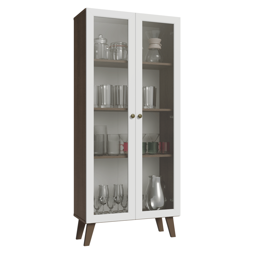 Cristaleira 70 cm 2 Portas de Vidro com Pés Trapézio Rustic/Branco/Rustic Vik Madesa