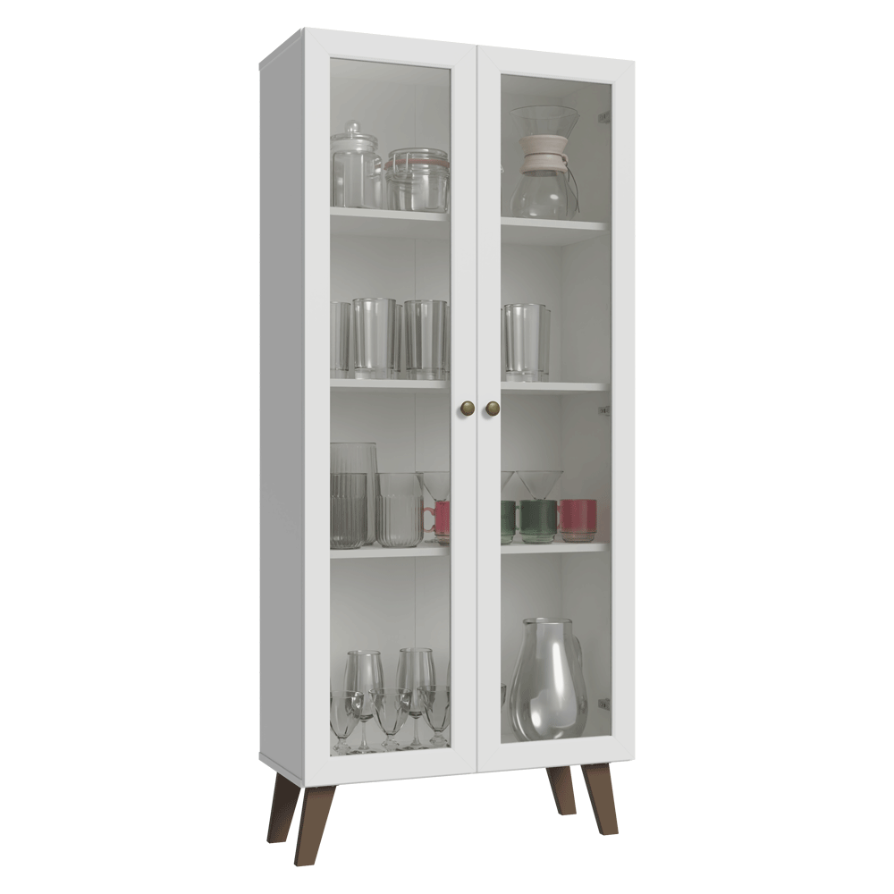 Cristaleira 70 cm 2 Portas de Vidro com Pés Trapézio Branco/Rustic Vik Madesa