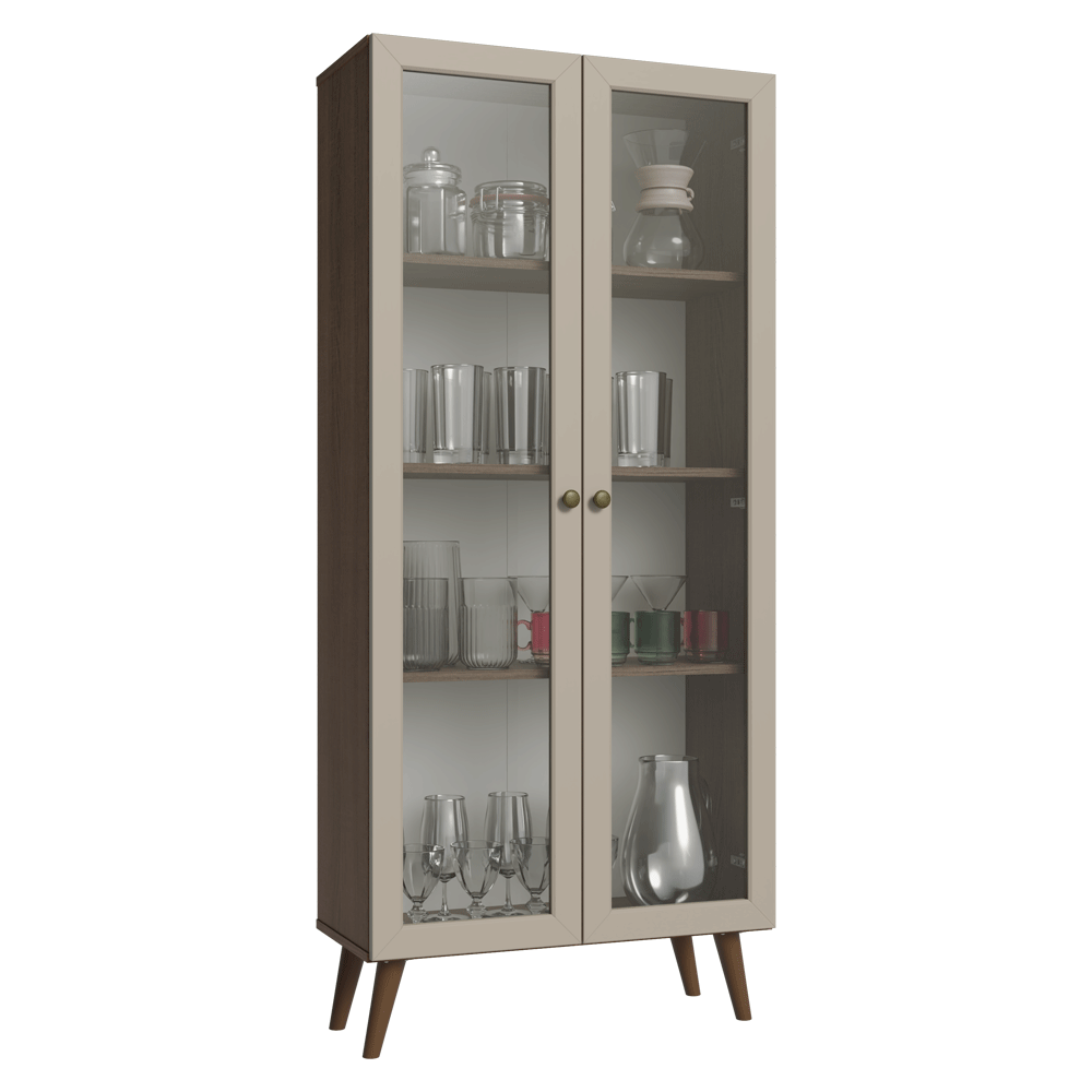 Cristaleira 70 cm 2 Portas de Vidro com Pés Cônicos Rustic/Crema/Rustic Vik Madesa