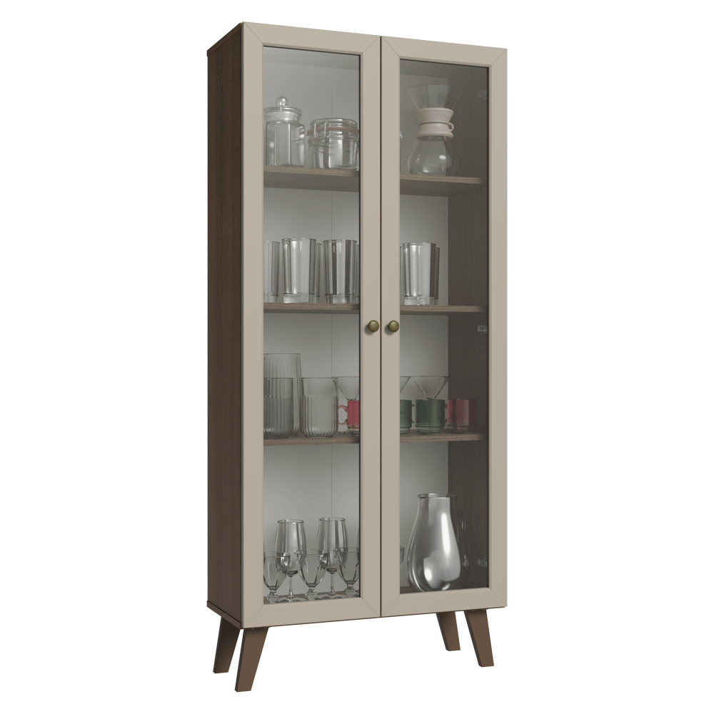 Cristaleira 70 cm 2 Portas de Vidro com Pés Trapézio Rustic/Crema/Rustic Vik Madesa
