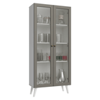 Cristaleira 70 cm 2 Portas de Vidro com Pés Cônicos Branco/Cinza/Branco Vik Madesa