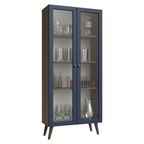 Cristaleira 70 cm 2 Portas de Vidro com Pés Cônicos Rustic/Azul/Rustic Vik Madesa