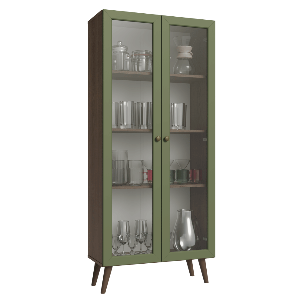 Cristaleira 70 cm 2 Portas de Vidro com Pés Cônicos Rustic/Verde/Rustic Vik Madesa