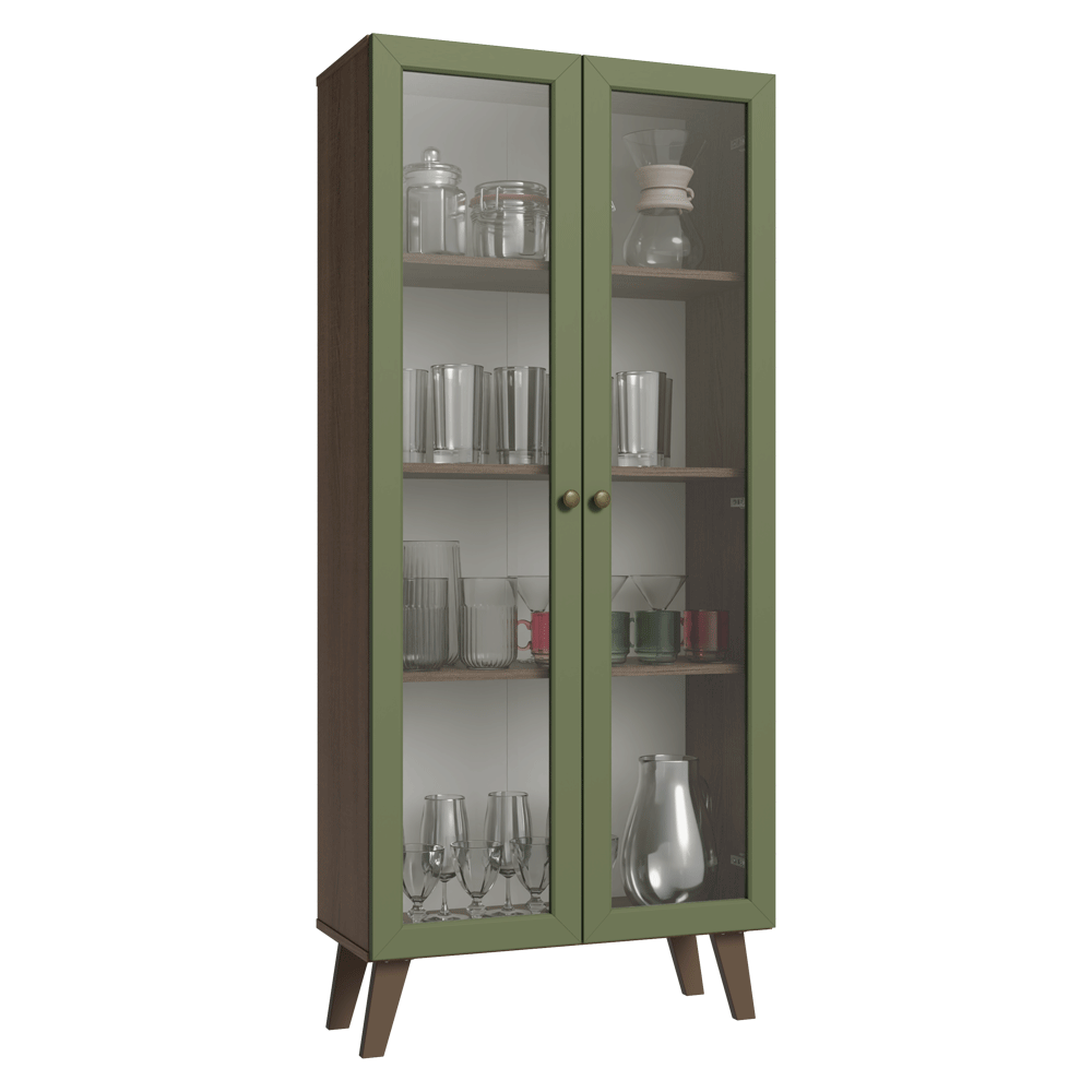 Cristaleira 70 cm 2 Portas de Vidro com Pés Trapézio Rustic/Verde/Rustic Vik Madesa