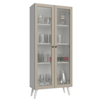 Cristaleira 70 cm 2 Portas de Vidro com Pés Cônicos Branco/Crema/Branco Vik Madesa