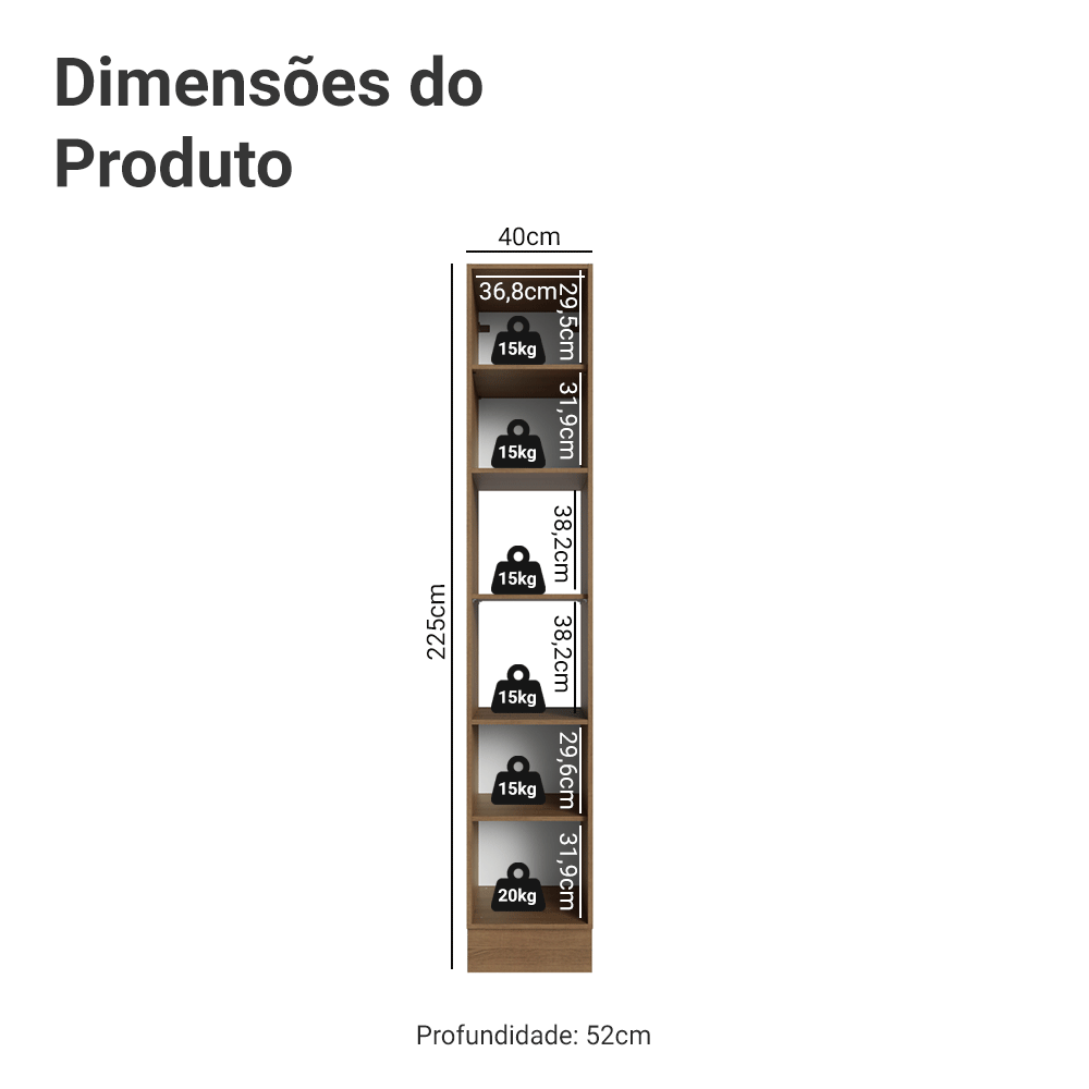 Paneleiro 40 cm 2 Portas e 2 Nichos Rustic/Preto Vik Madesa
