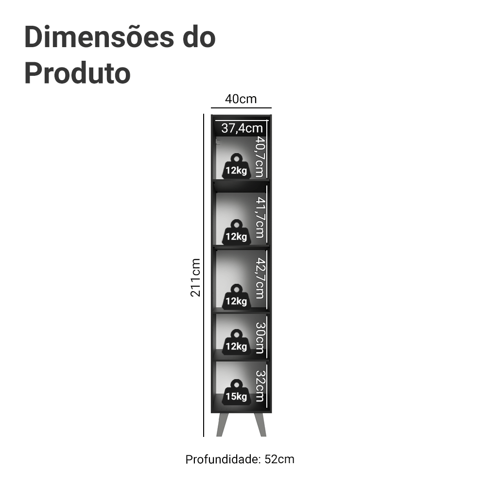 Paneleiro 40 cm 2 Portas Com Pés Preto Nice Madesa