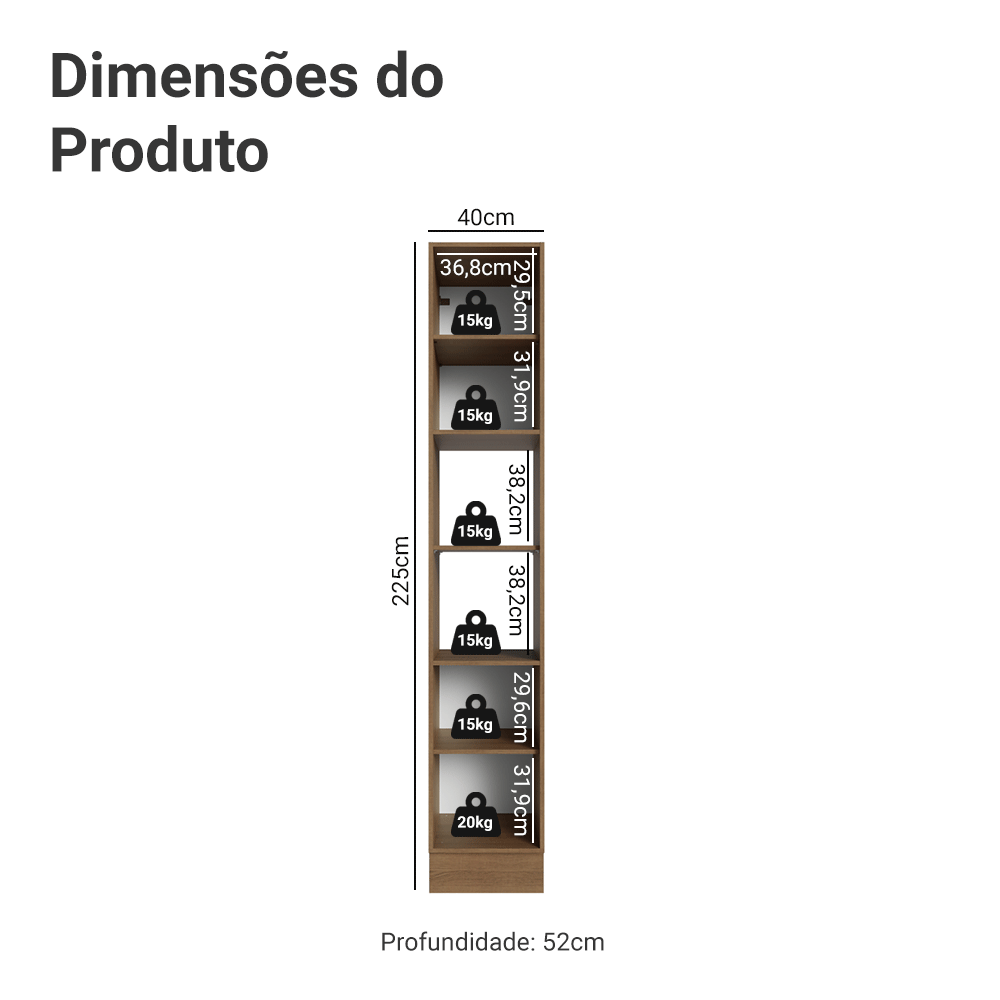 Paneleiro 40 cm 2 Portas e 2 Nichos Rustic/Cinza Lux Madesa