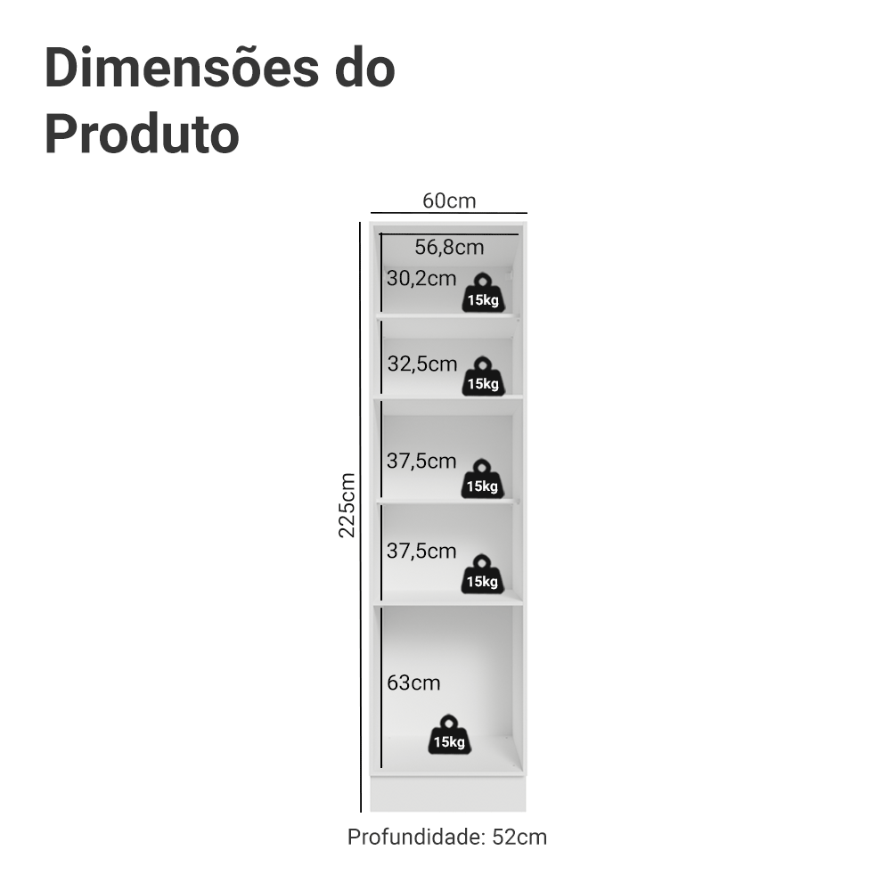 Paneleiro 60 cm 3 Portas Branco/Preto Lux Madesa