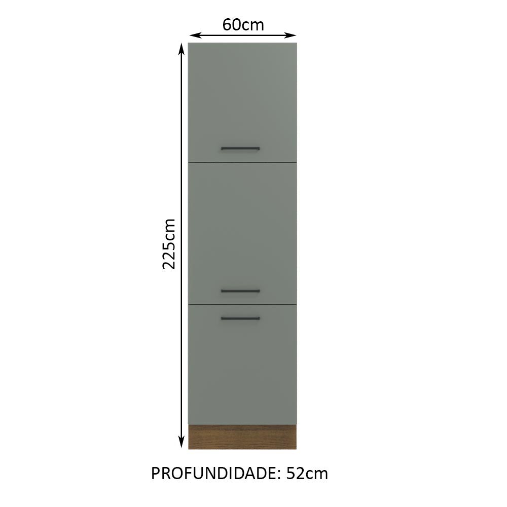 Paneleiro Madesa Agata 60 cm 3 Portas Rustic/Cinza