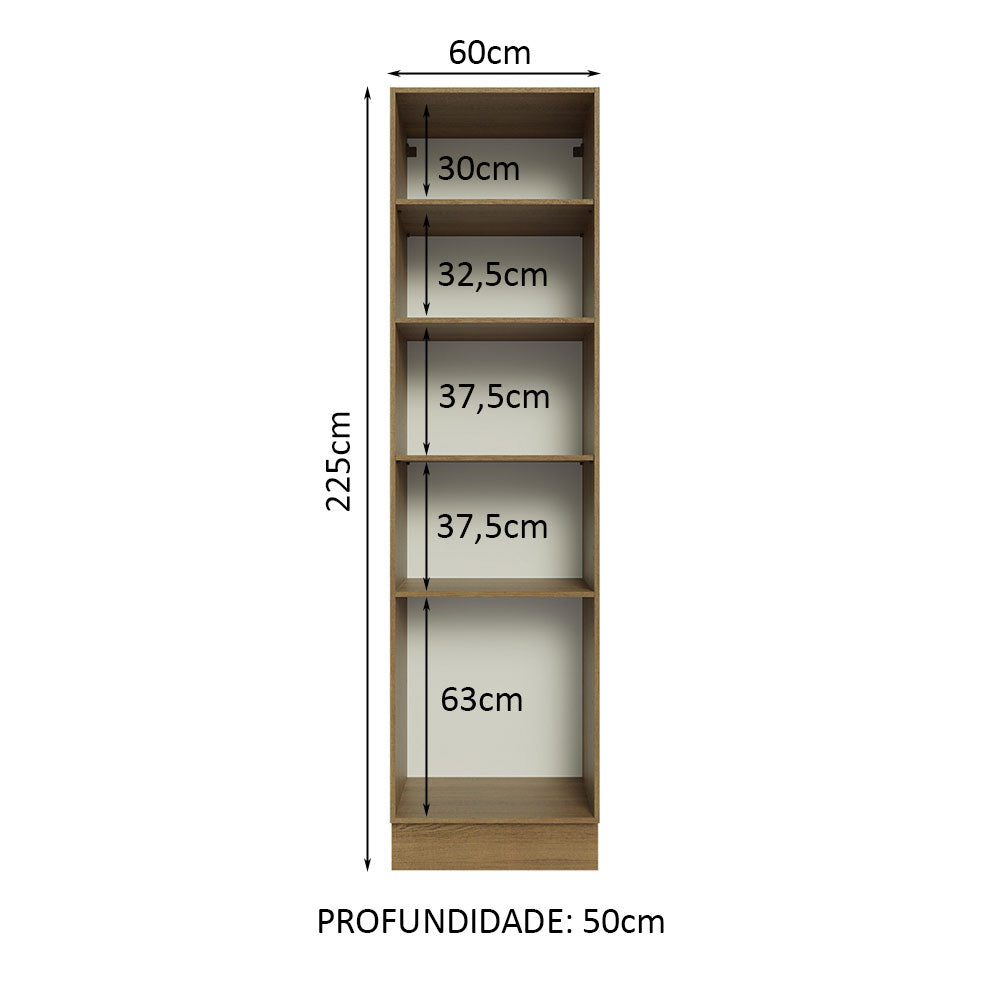 Paneleiro 60 cm com Nichos Abertos para Cozinha Madesa Glamy, Agata, Stella Rustic