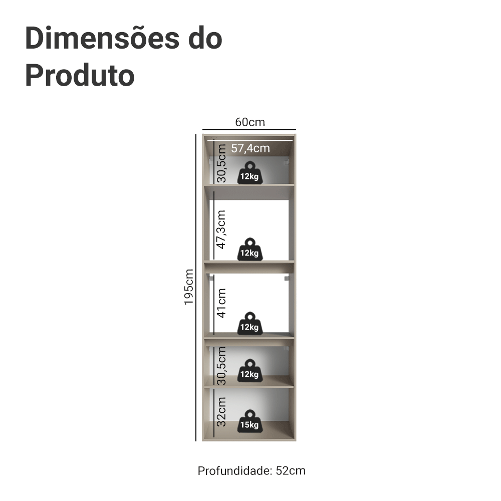 Torre Quente 60 cm 2 Portas 2 Nichos Suspenso Crema Nice Madesa