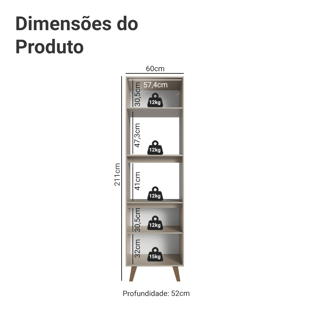 Torre Quente 60 cm 2 Portas 2 Nichos Com Pés Crema Nice Madesa
