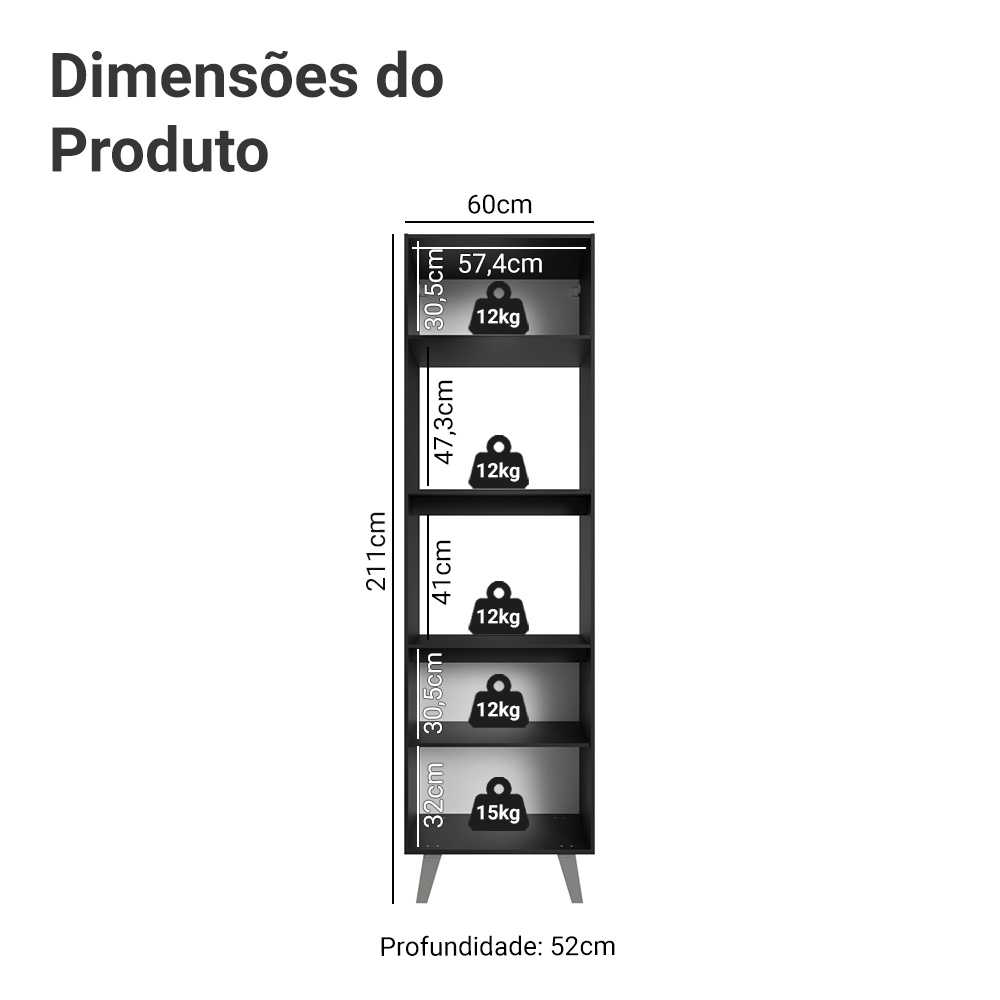 Torre Quente 60 cm 2 Portas 2 Nichos Com Pés Preto Nice Madesa