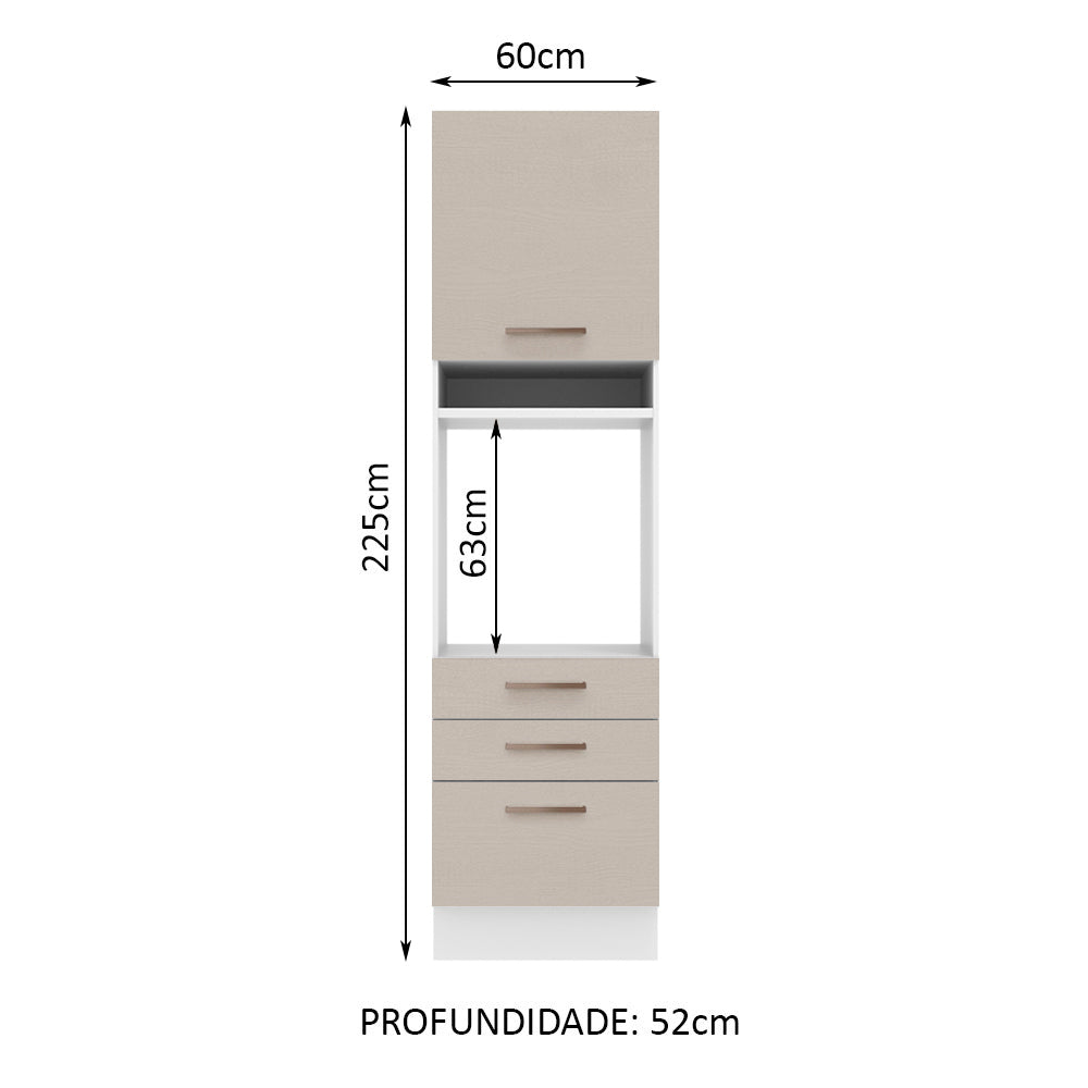 Torre Quente 60 cm 1 Porta 3 Gavetas Branco/Crema Agata Madesa
