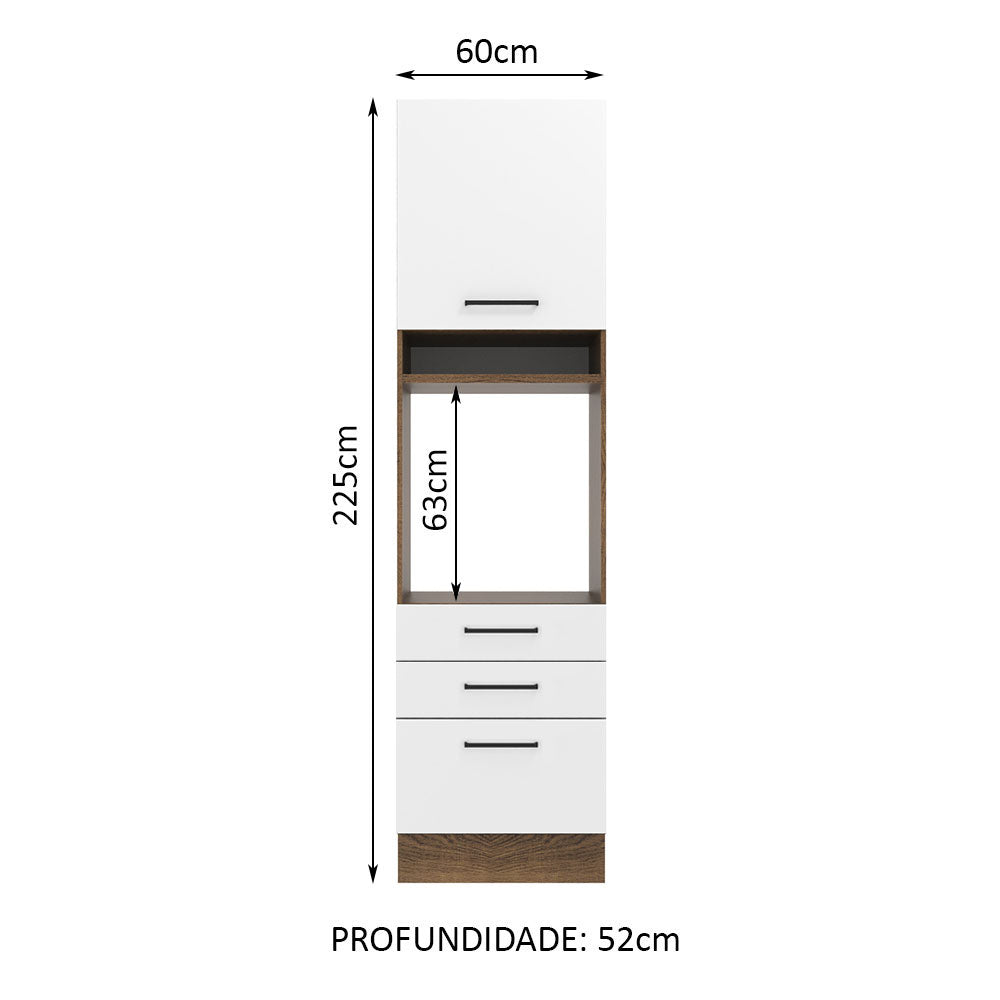 Torre Quente Madesa Agata 60 cm 1 Porta 3 Gavetas Rustic/Branco