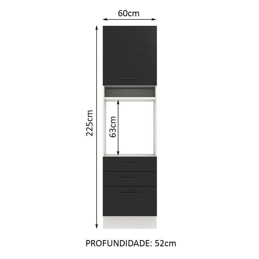 Torre Quente Madesa Agata 60 cm 1 Porta 3 Gavetas Branco/Preto