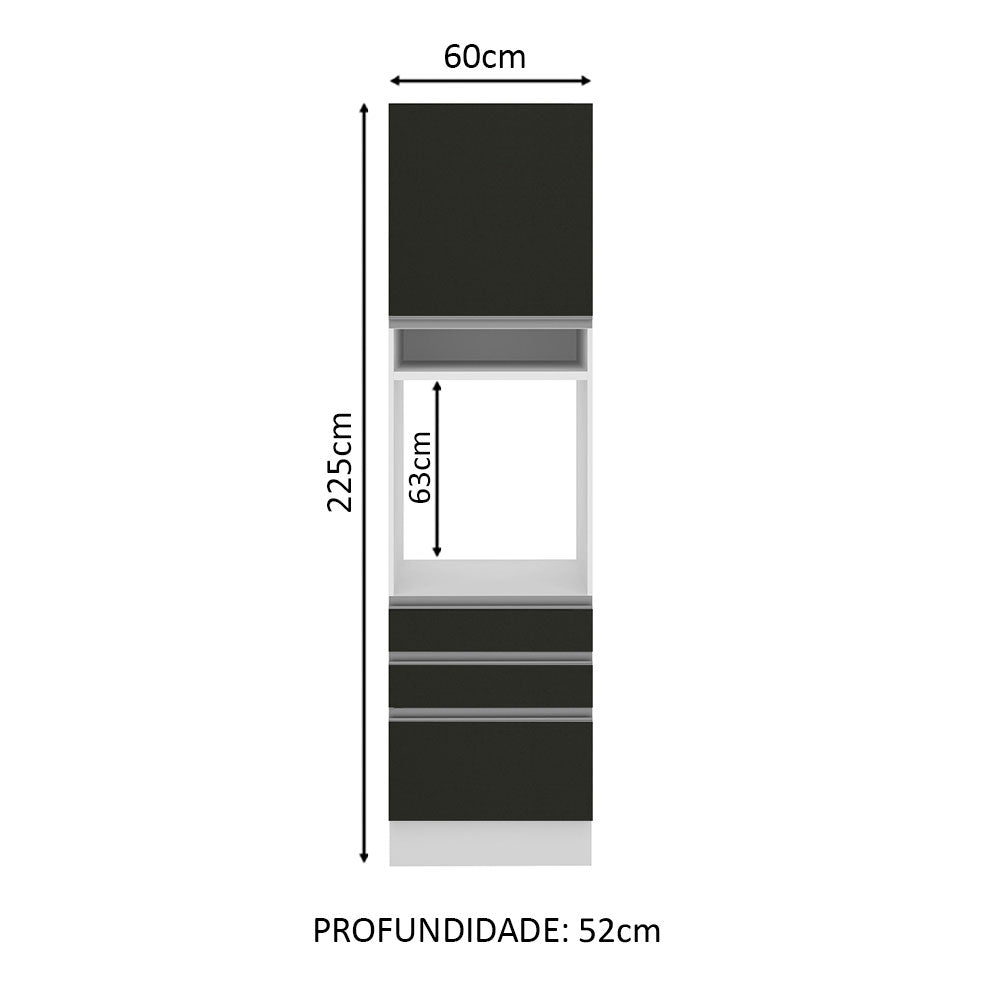 Torre Quente Madesa Glamy 60 cm 1 Porta 3 Gavetas Branco/Preto