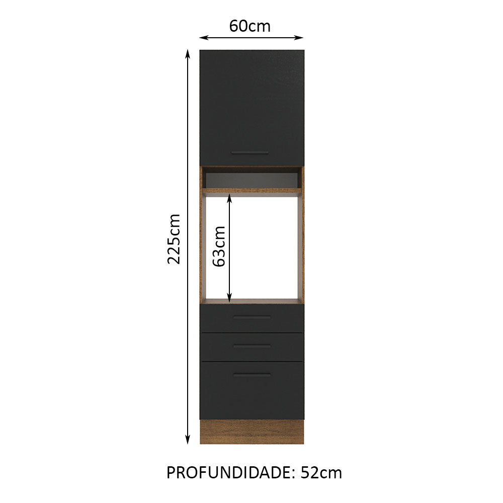 Torre Quente Madesa Agata 60 cm 1 Porta 3 Gavetas Rustic/Preto