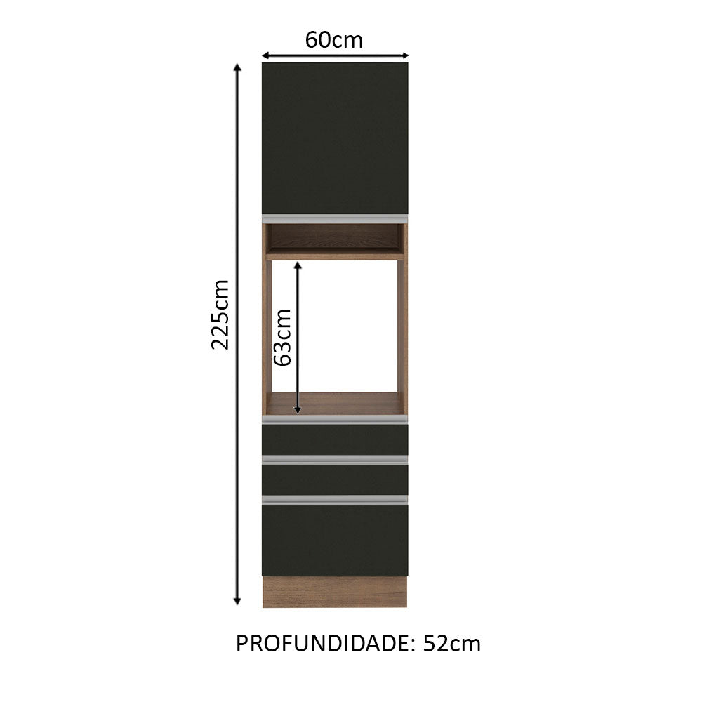 Torre Quente Madesa Glamy 60 cm 1 Porta 3 Gavetas Rustic/Preto