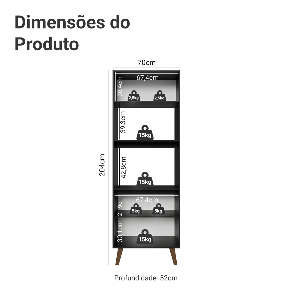 Torre Quente com 3 Portas 70 cm Preto Pieta Madesa