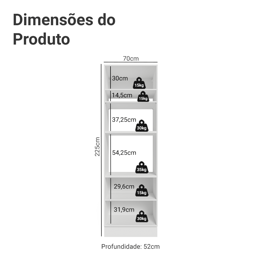 Torre Quente 70 cm 3 Portas Branco/Preto Lux Madesa