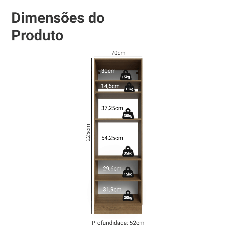 Torre Quente 70 cm 3 Portas Rustic/Cinza Lux Madesa