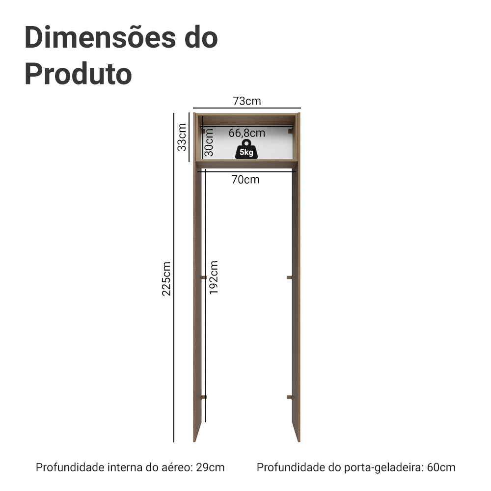 Porta-Geladeira 73 cm 1 Porta Basculante Rustic/Preto Lux Madesa