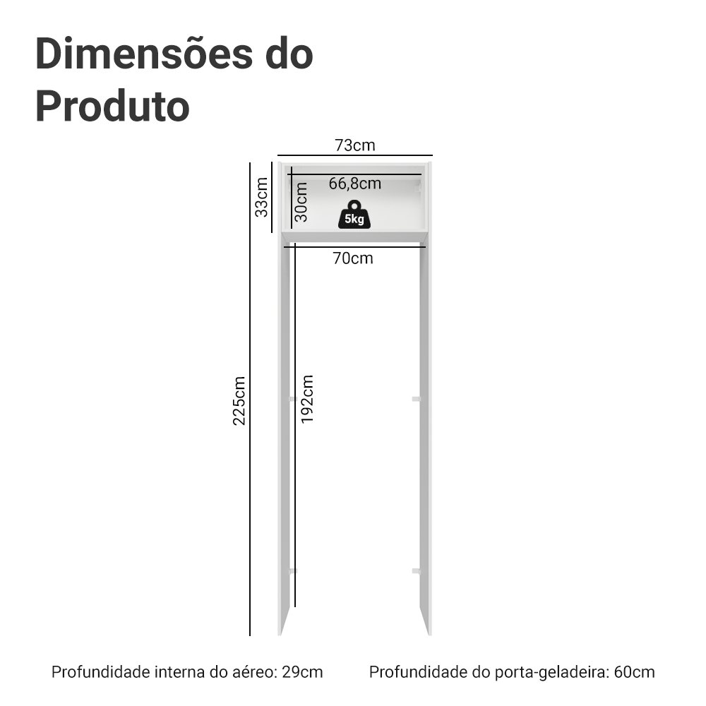 Porta-Geladeira 73 cm 1 Porta Basculante Branco/Cinza Lux Madesa
