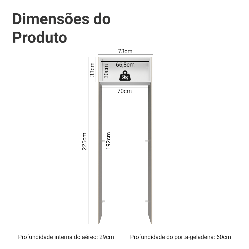 Porta-Geladeira 73 cm 1 Porta Basculante Crema/Branco/Crema Vik Madesa