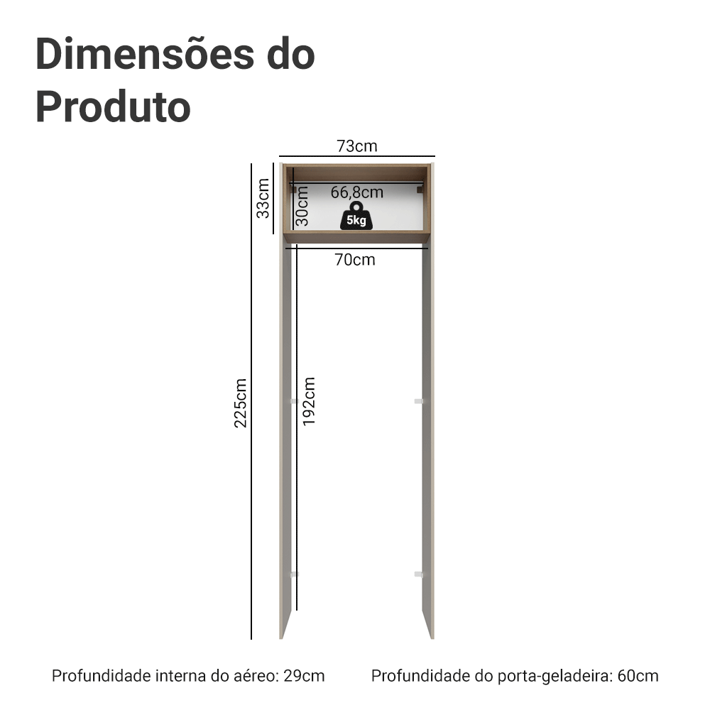 Porta-Geladeira 73 cm 1 Porta Basculante Crema/Rustic/Crema Vik Madesa