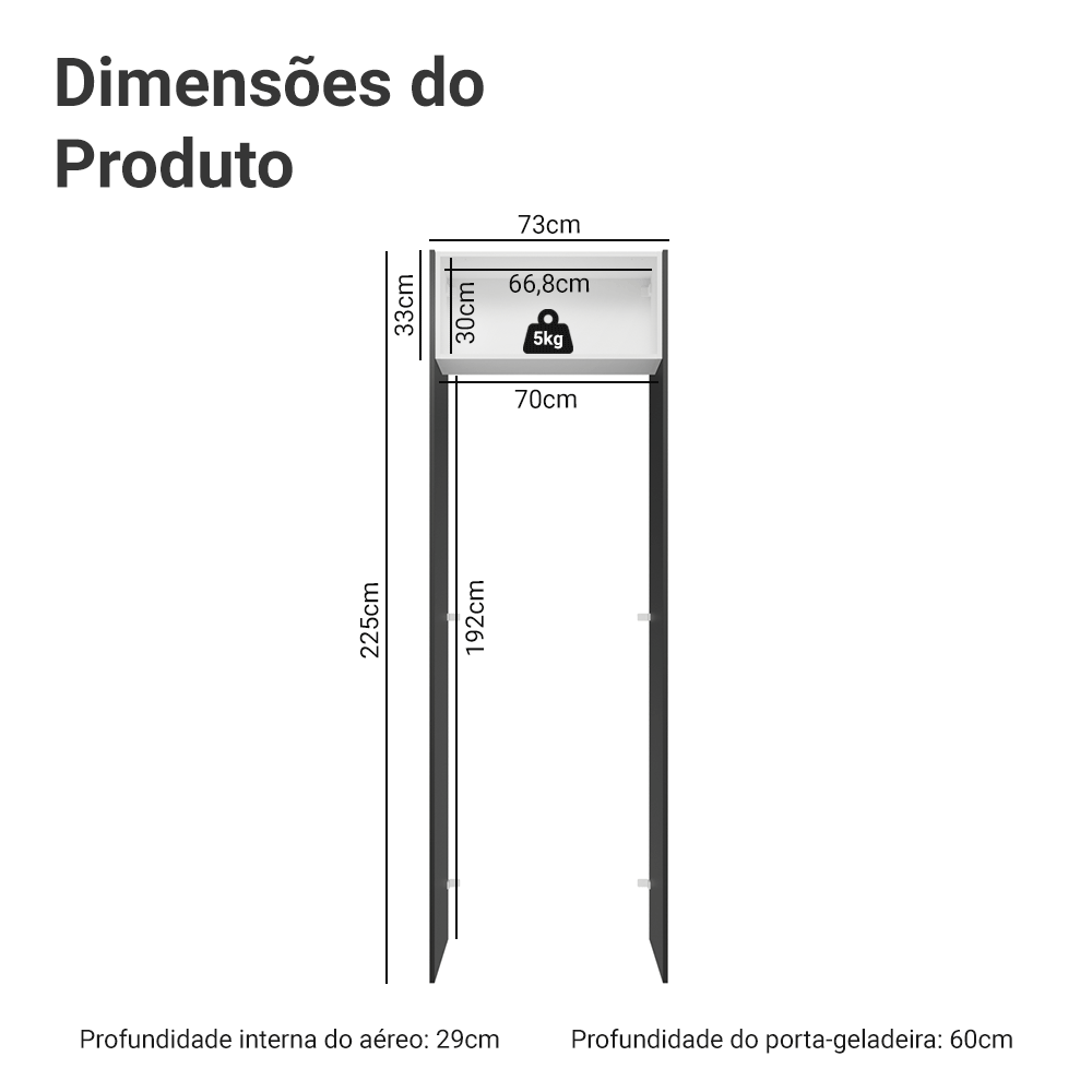 Porta-Geladeira 73 cm 1 Porta Basculante Preto/Branco/Preto Lux Madesa
