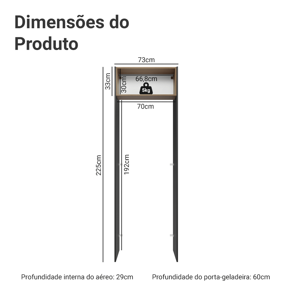 Porta-Geladeira 73 cm 1 Porta Basculante Preto/Rustic/Preto Lux Madesa