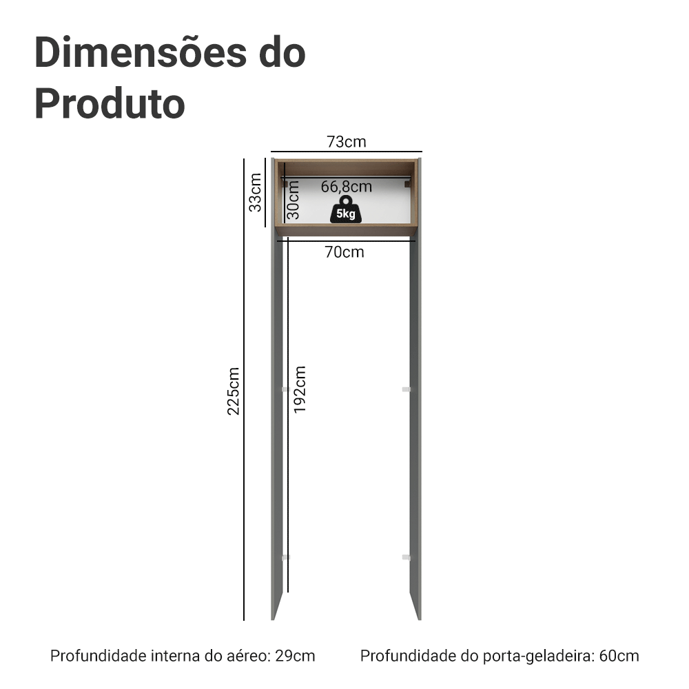 Porta-Geladeira 73 cm 1 Porta Basculante Cinza/Rustic/Cinza Lux Madesa