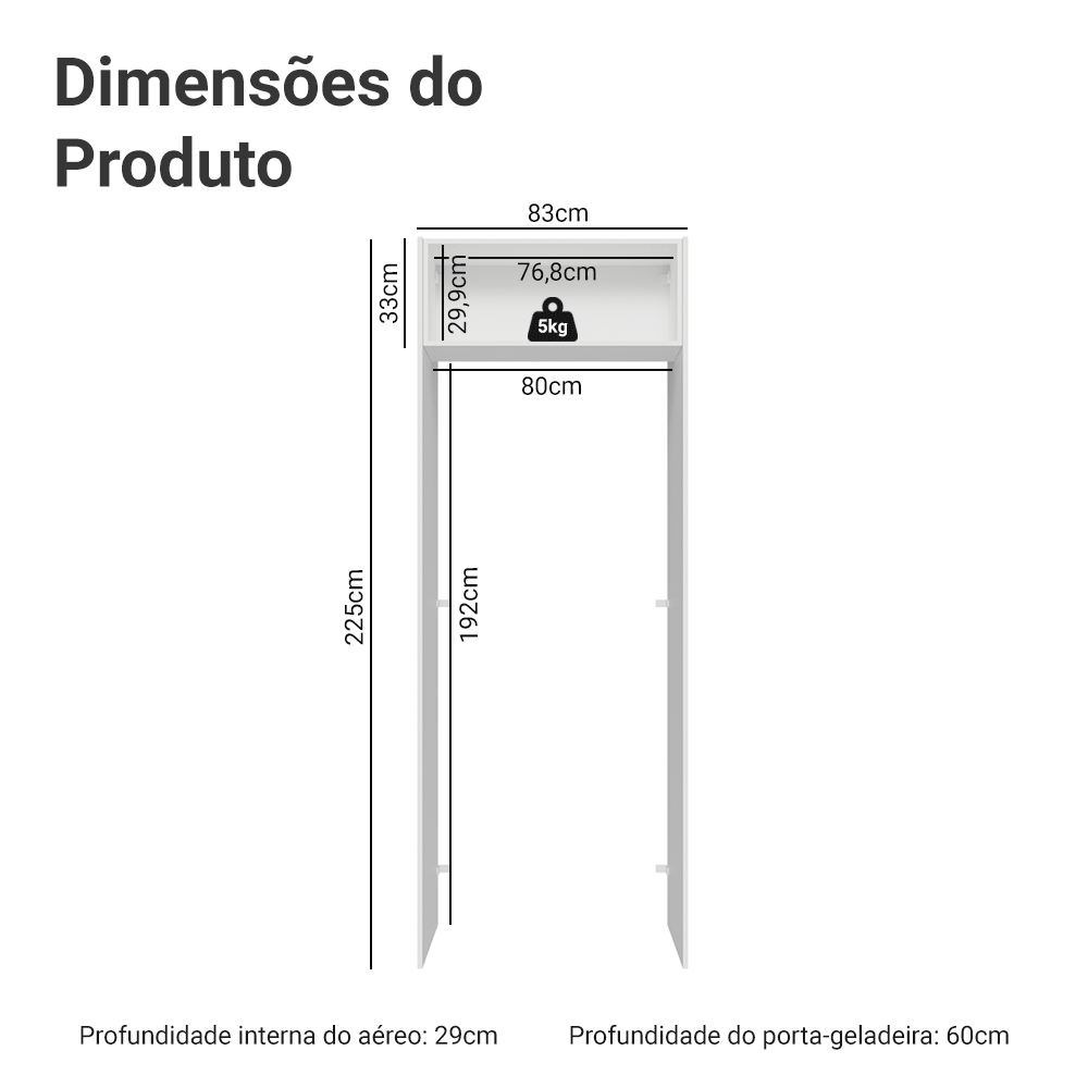 Porta-Geladeira 83 cm 1 Porta Basculante Branco/Cinza Lux Madesa