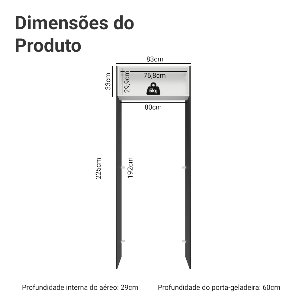 Porta-Geladeira 83 cm 1 Porta Basculante Preto/Branco/Preto Glamy Madesa