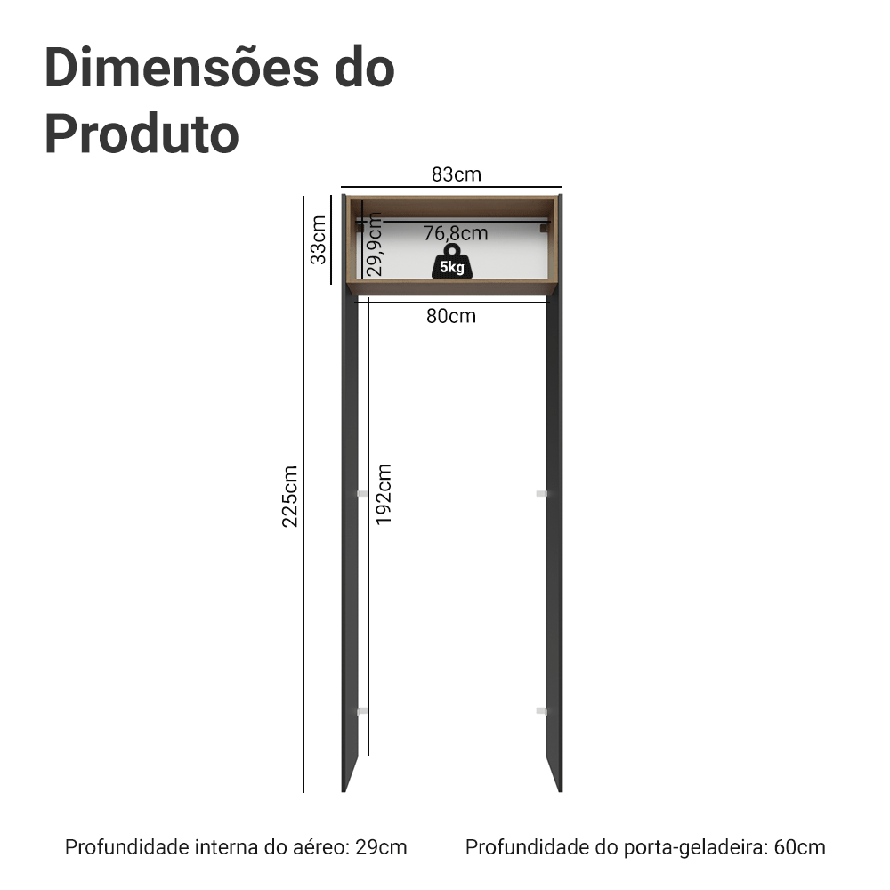 Porta-Geladeira 83 cm 1 Porta Basculante Preto/Rustic/Preto Lux Madesa