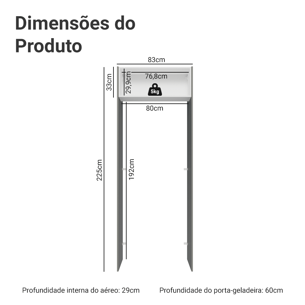 Porta-Geladeira 83 cm 1 Porta Basculante Cinza/Branco/Cinza Lux Madesa