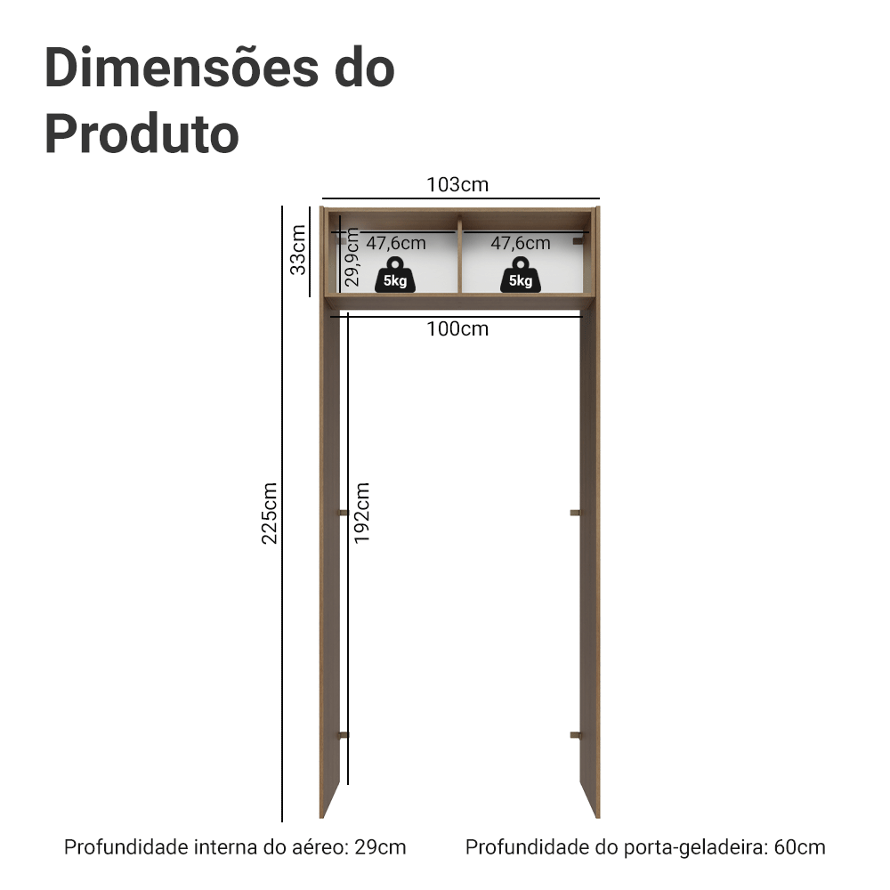 Porta-Geladeira 103 cm 1 Porta Basculante Rustic/Branco Veludo Lux Madesa