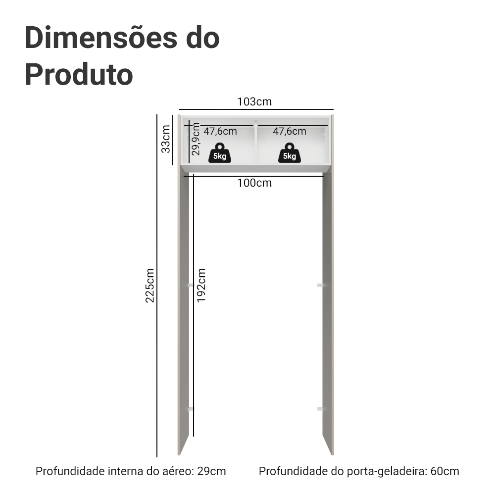 Porta-Geladeira 103 cm 1 Porta Basculante Crema/Branco/Crema Vik Madesa