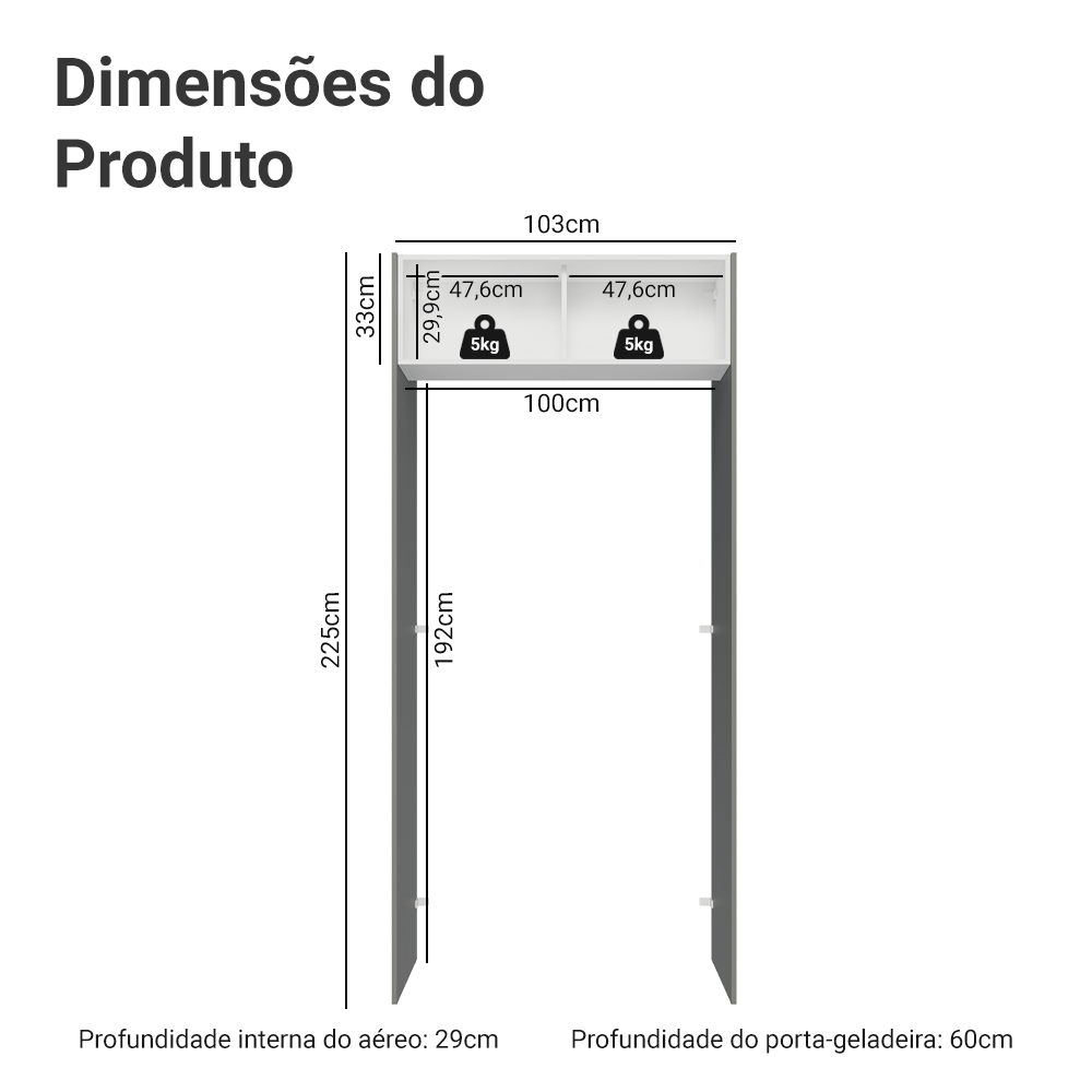 Porta-Geladeira 103 cm 1 Porta Basculante Cinza/Branco/Cinza Lux Madesa