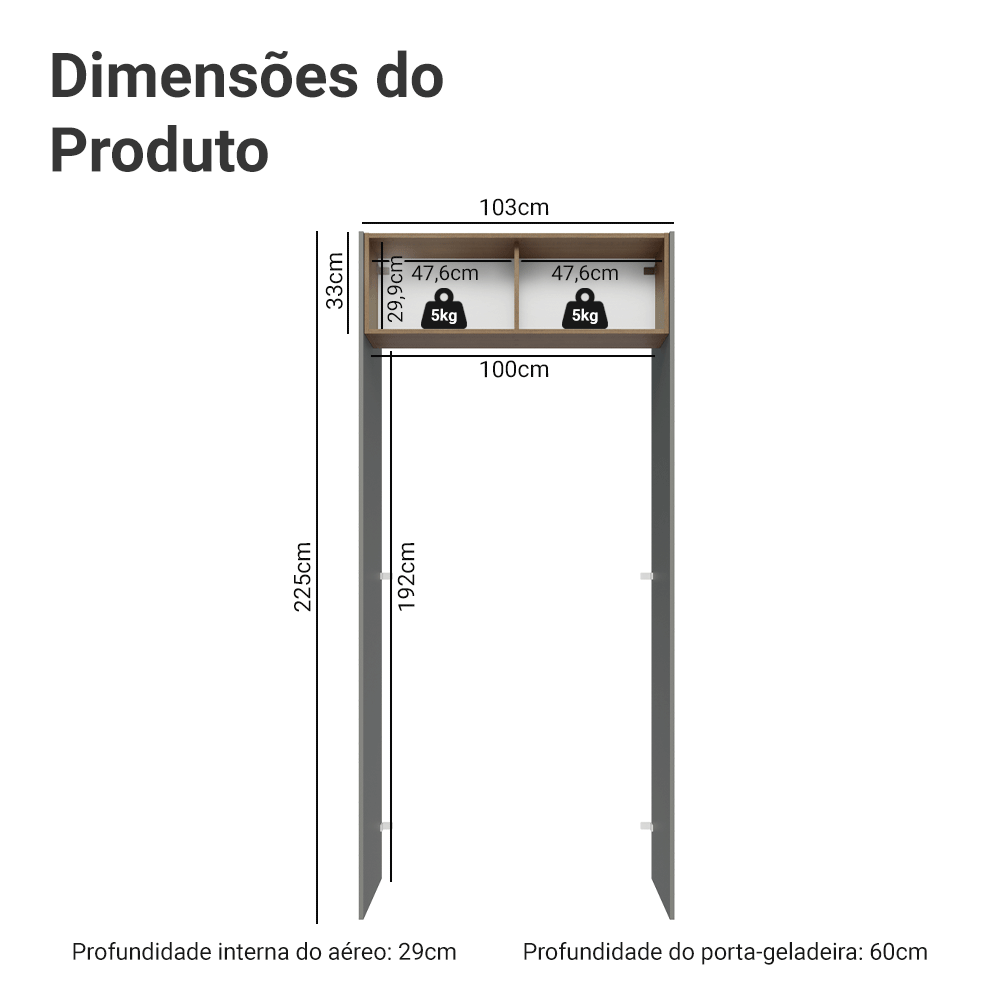 Porta-Geladeira 103 cm 1 Porta Basculante Cinza/Rustic/Cinza Lux Madesa