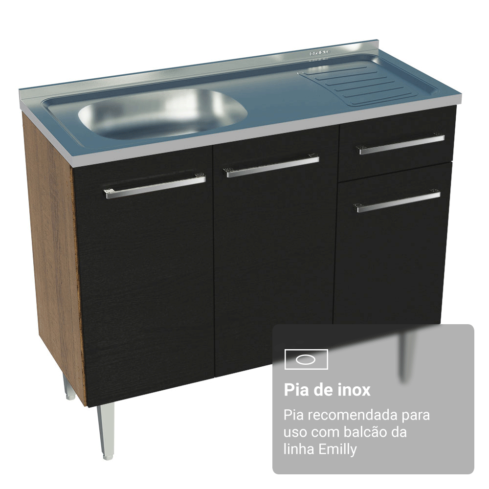 Pia de Aço Inoxidável 105 x 44 cm para Cozinhas Emilly e Gourmet Madesa