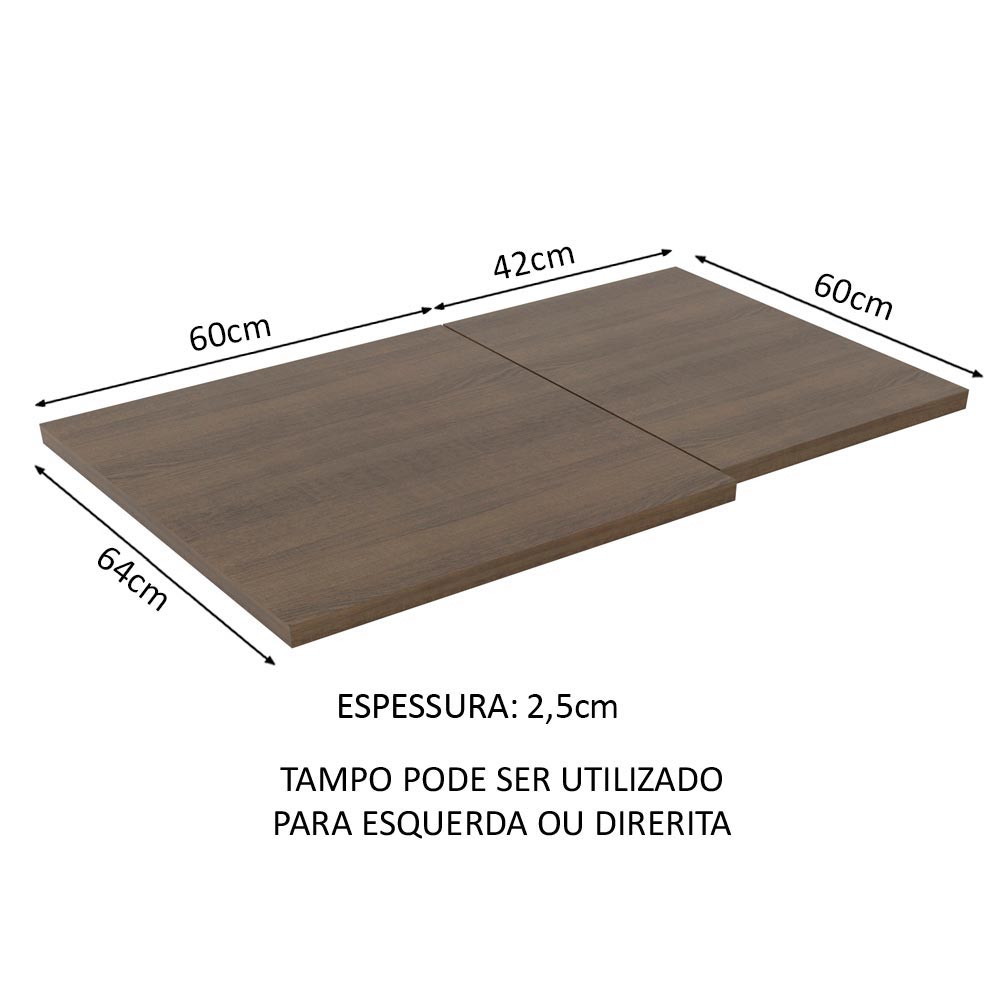 Tampo para Balcão de Canto de 64 x 102 cm para Cozinhas Madesa Glamy, Lux e Stella Rustic