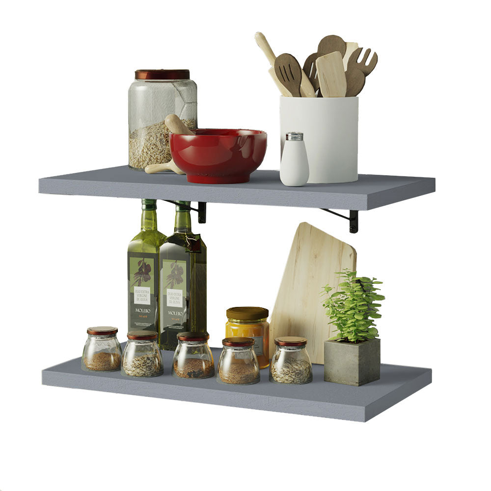 Kit 2 Prateleiras Suspensas para Cozinha Madesa 80 cm com Mão Francesa Cinza