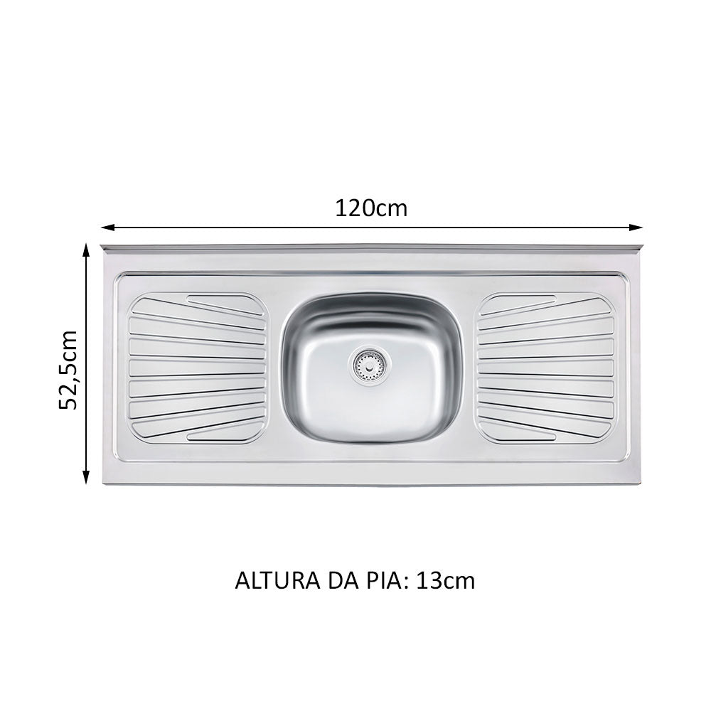Pia de Apoio Tramontina New Raggi 40 em Aço Inox 120 x 52 cm
