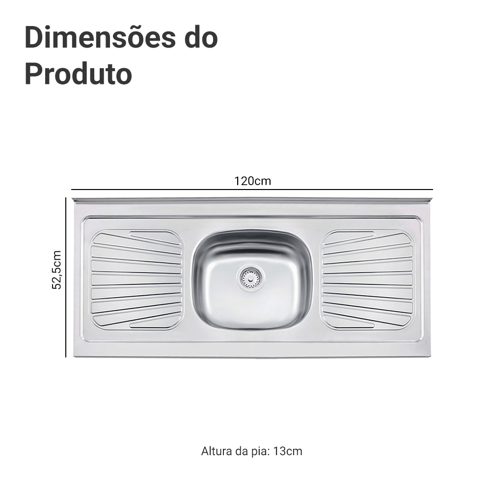 Pia de Apoio Tramontina New Raggi 40 em Aço Inox 120 x 52 cm